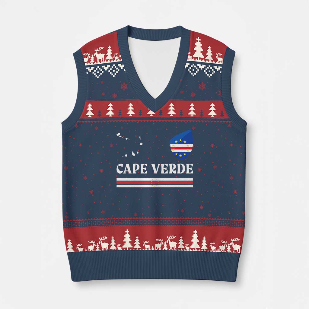 Cape Verde Country Map Shield Emblem V-Neck Knit Sweater Vest Cabo Verde Roots National Pride Gift