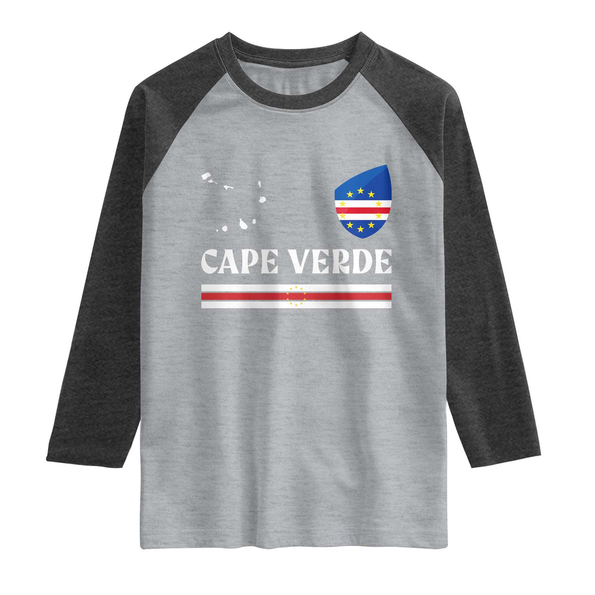 Cape Verde Country Map Shield Emblem Raglan Shirt Cabo Verde Roots National Pride Gift