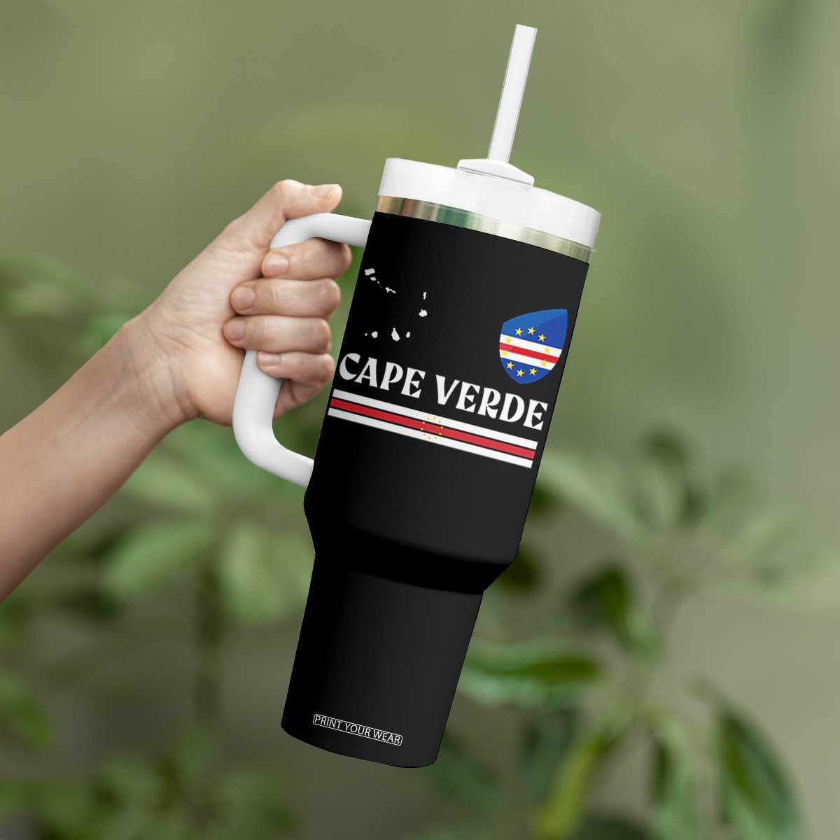 Cape Verde Country Map Shield Emblem Tumbler With Handle Cabo Verde Roots National Pride Gift