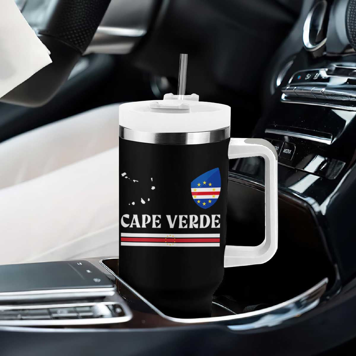 Cape Verde Country Map Shield Emblem Tumbler With Handle Cabo Verde Roots National Pride Gift