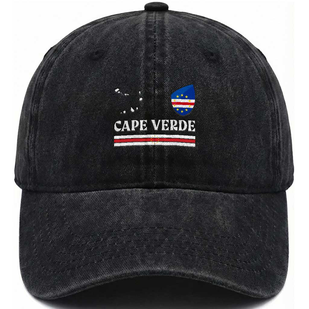 Cape Verde Country Map Shield Emblem Washed Cotton Baseball Cap Cabo Verde Roots National Pride Gift