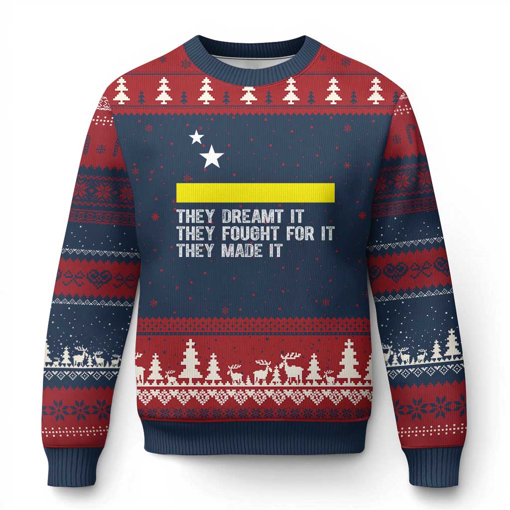 Curaçao Flag History Pride Ugly Christmas Sweater They Dreamt Fought Made It TS02 Navy Red Print Your Wear