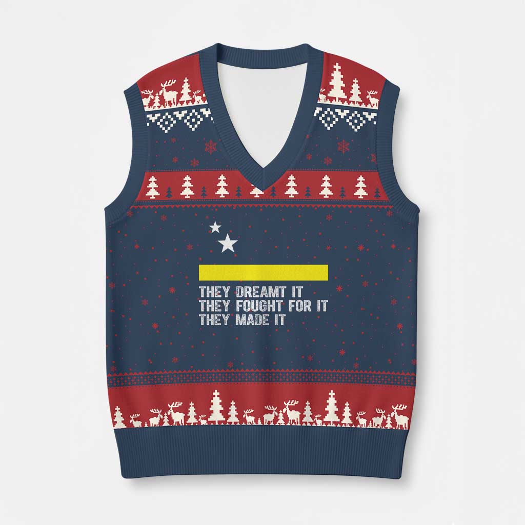 Curaçao Flag History Pride V-Neck Knit Sweater Vest They Dreamt Fought Made It TS02 Navy Red Print Your Wear
