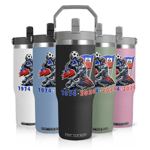 Haiti Soccer Tournament History 1974 to 2026 Flip Straw Tumbler Powerful Haitian Broken Chains National Flag Football Fans
