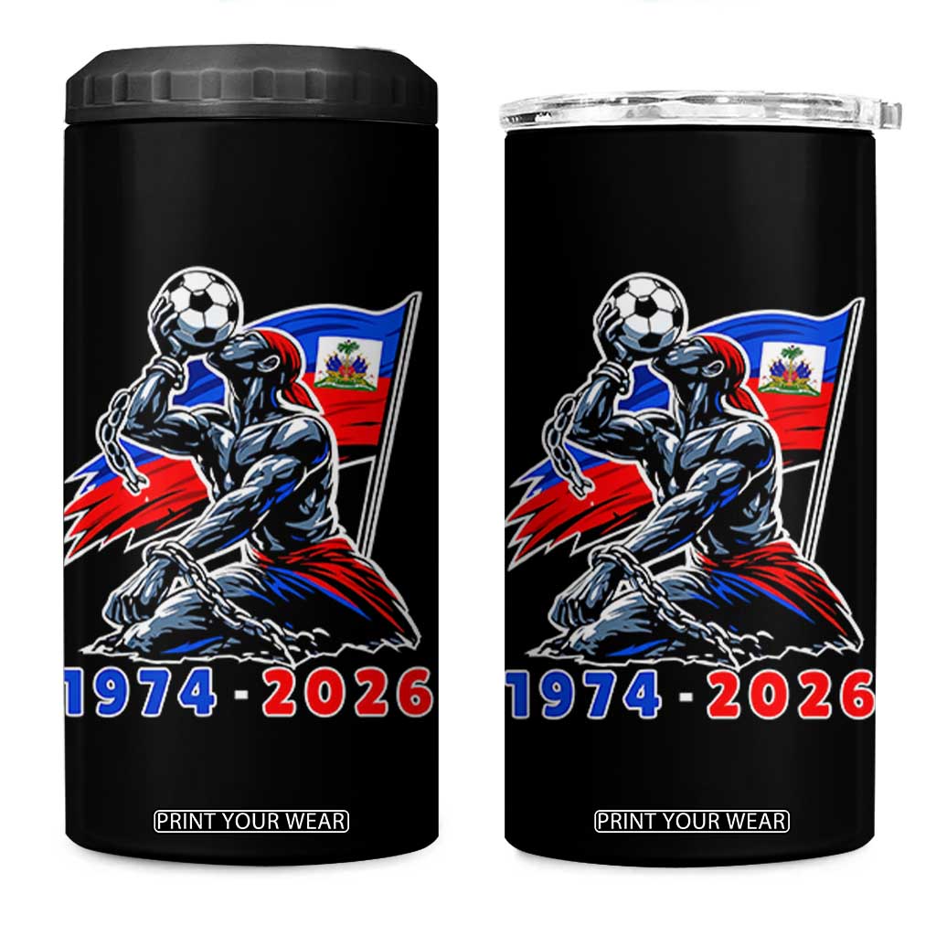 Haiti Soccer Tournament History 1974 to 2026 4 in 1 Can Cooler Tumbler Powerful Haitian Broken Chains National Flag Football Fans