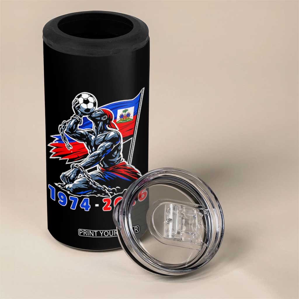 Haiti Soccer Tournament History 1974 to 2026 4 in 1 Can Cooler Tumbler Powerful Haitian Broken Chains National Flag Football Fans