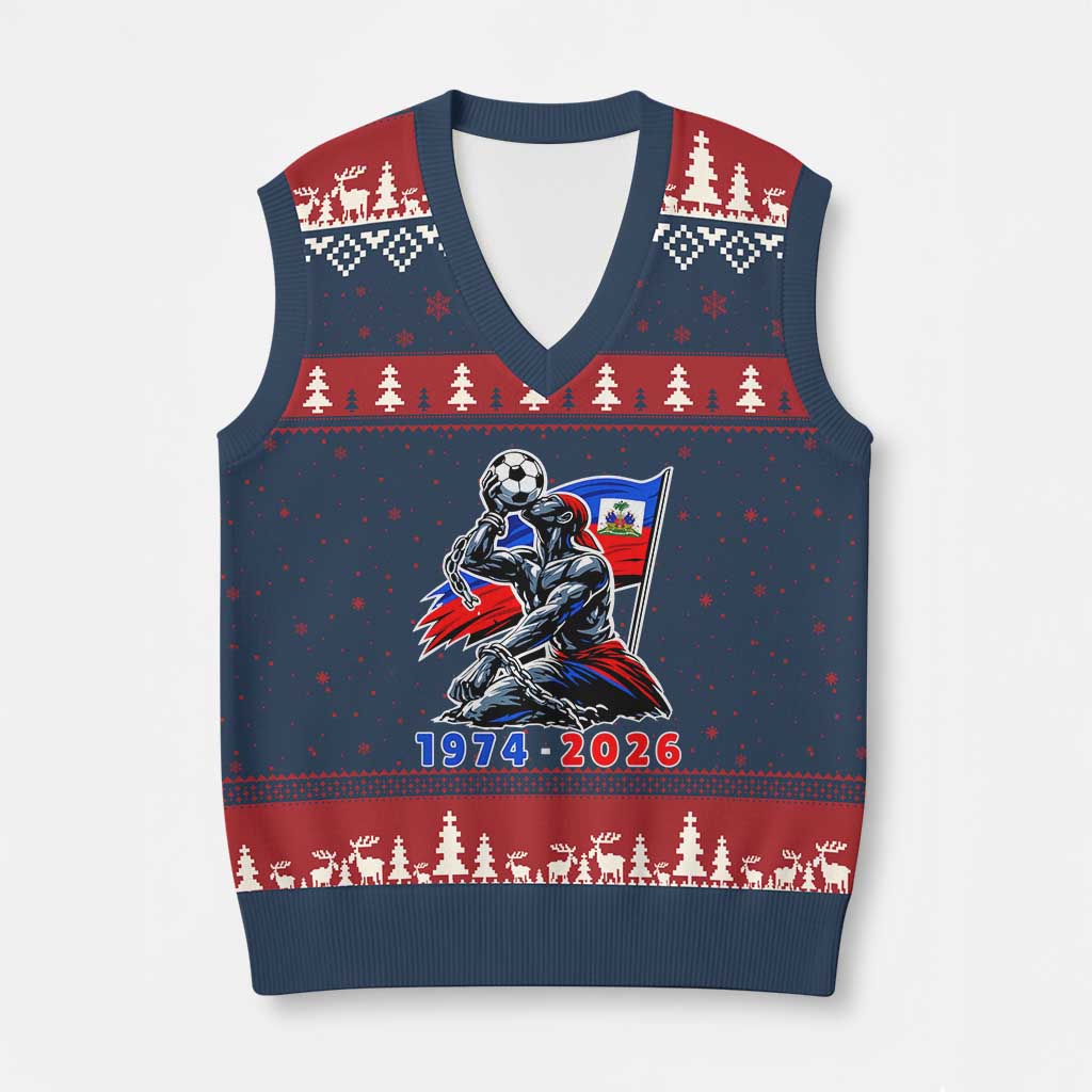 Haiti Soccer Tournament History 1974 to 2026 V-Neck Knit Sweater Vest Powerful Haitian Broken Chains National Flag Football Fans