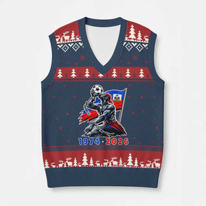 Haiti Soccer Tournament History 1974 to 2026 V-Neck Knit Sweater Vest Powerful Haitian Broken Chains National Flag Football Fans