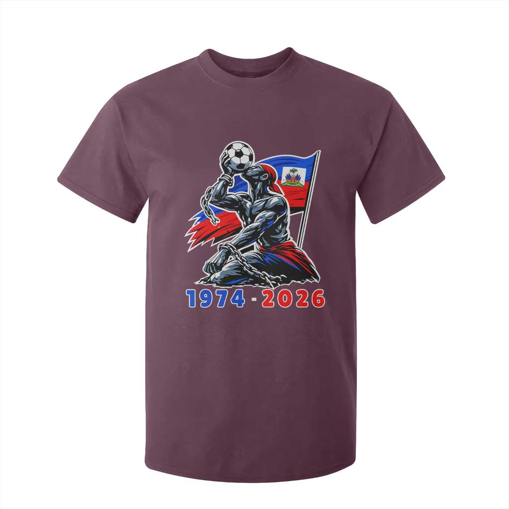 Haiti Soccer Tournament History 1974 to 2026 T Shirt For Kid Powerful Haitian Broken Chains National Flag Football Fans