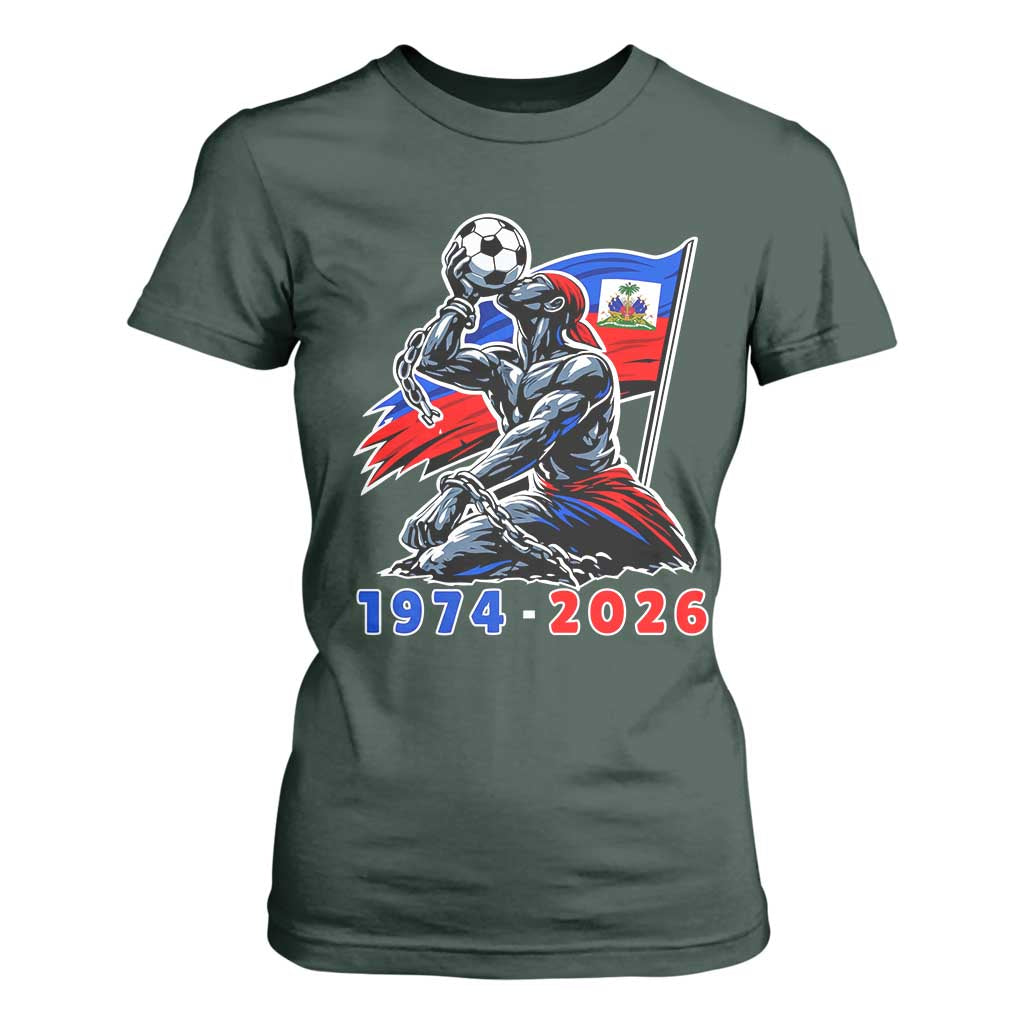 Haiti Soccer Tournament History 1974 to 2026 T Shirt For Women Powerful Haitian Broken Chains National Flag Football Fans