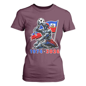 Haiti Soccer Tournament History 1974 to 2026 T Shirt For Women Powerful Haitian Broken Chains National Flag Football Fans