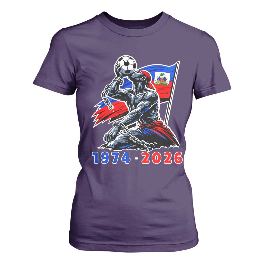 Haiti Soccer Tournament History 1974 to 2026 T Shirt For Women Powerful Haitian Broken Chains National Flag Football Fans