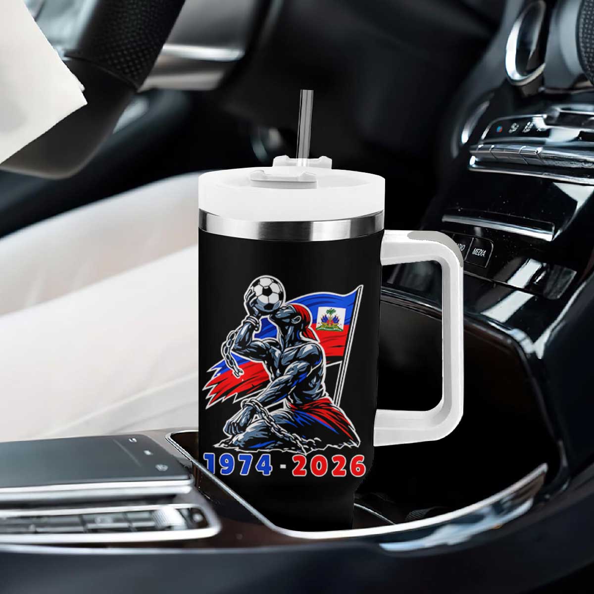 Haiti Soccer Tournament History 1974 to 2026 Tumbler With Handle Powerful Haitian Broken Chains National Flag Football Fans