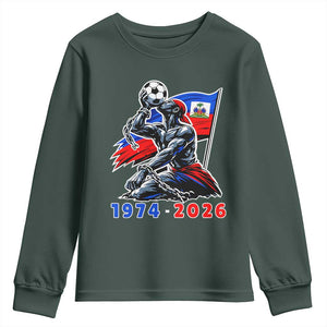 Haiti Soccer Tournament History 1974 to 2026 Youth Sweatshirt Powerful Haitian Broken Chains National Flag Football Fans