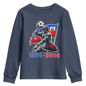 Haiti Soccer Tournament History 1974 to 2026 Youth Sweatshirt Powerful Haitian Broken Chains National Flag Football Fans