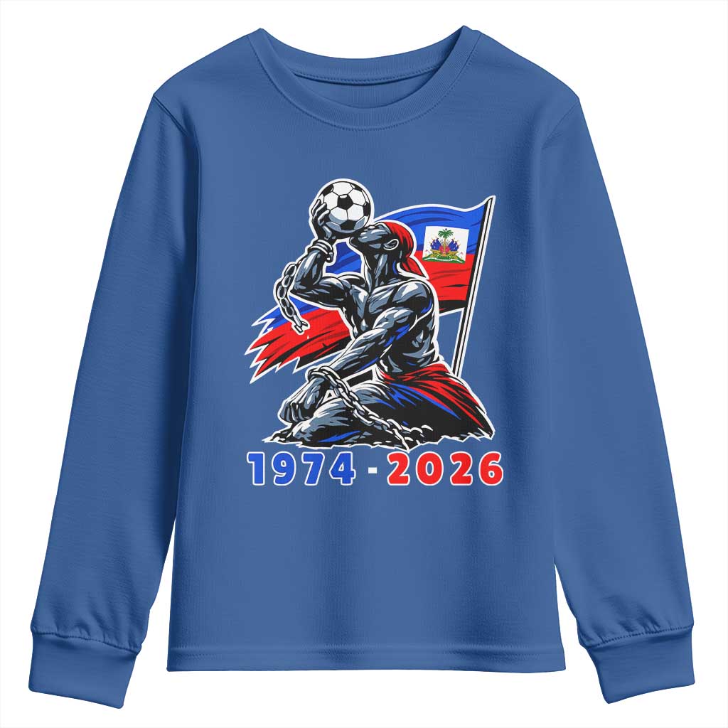 Haiti Soccer Tournament History 1974 to 2026 Youth Sweatshirt Powerful Haitian Broken Chains National Flag Football Fans