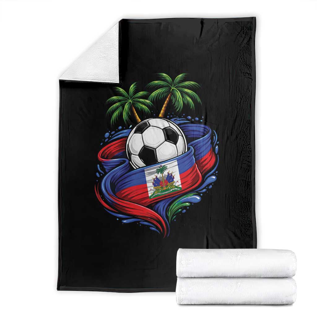 Haitian Flag Soccer Ball Graphic Throw Blanket Tropical Palm Trees Caribbean Haiti Football Fans Pride TS02 Black Print Your Wear