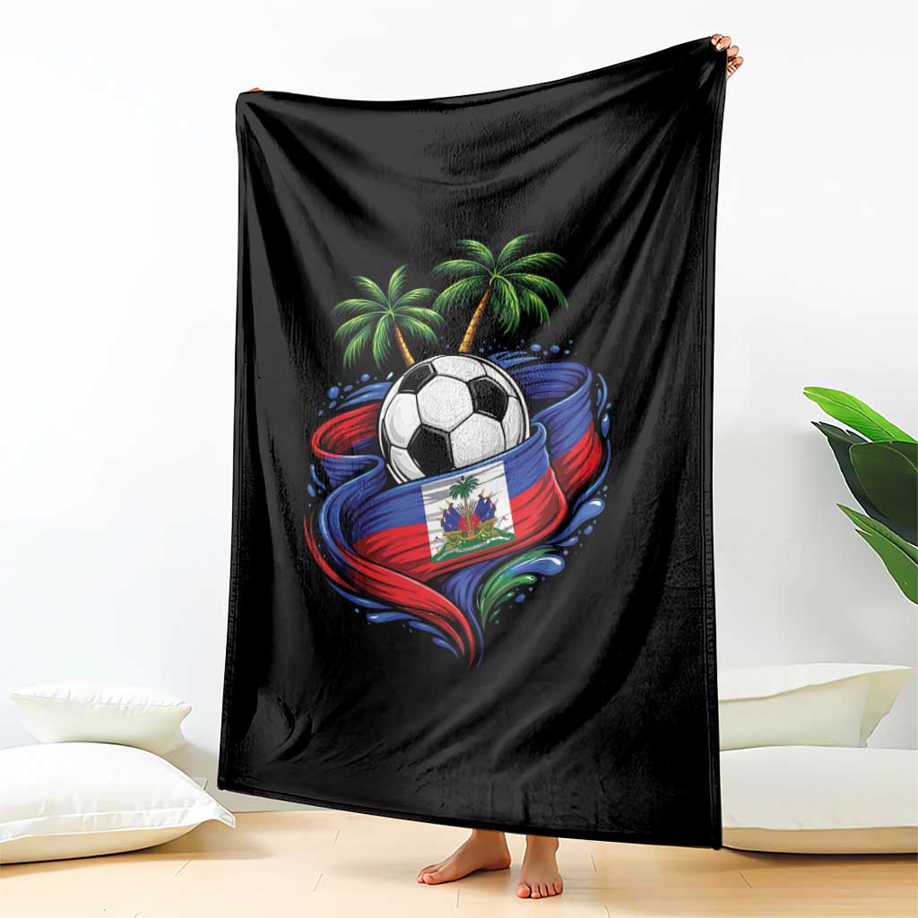 Haitian Flag Soccer Ball Graphic Throw Blanket Tropical Palm Trees Caribbean Haiti Football Fans Pride