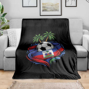 Haitian Flag Soccer Ball Graphic Throw Blanket Tropical Palm Trees Caribbean Haiti Football Fans Pride