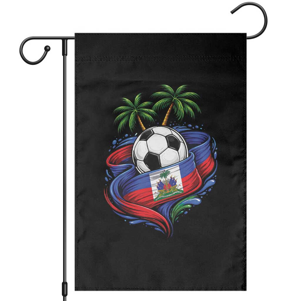 Haitian Flag Soccer Ball Graphic Garden Flag Tropical Palm Trees Caribbean Haiti Football Fans Pride TS02 Black Print Your Wear