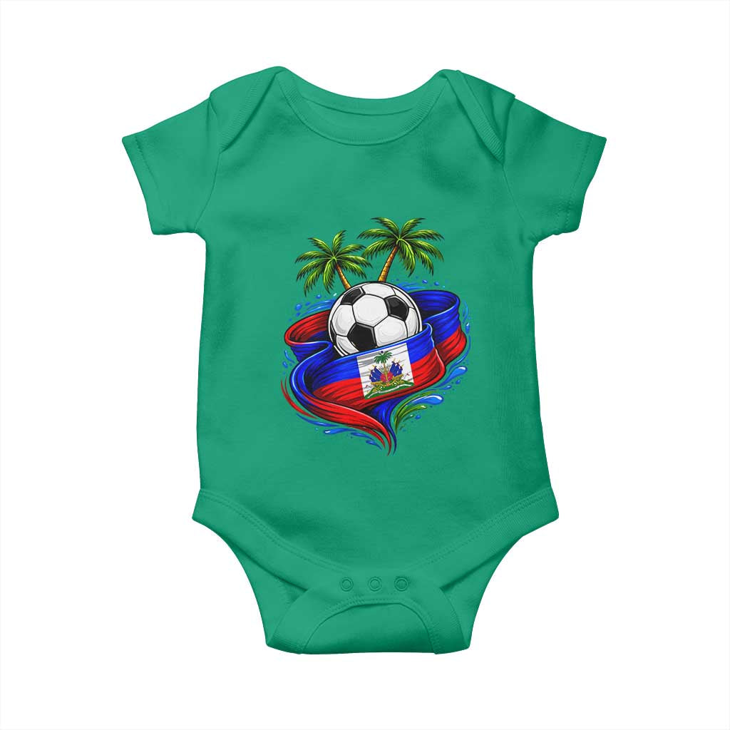 Haitian Flag Soccer Ball Graphic Baby Onesie Tropical Palm Trees Caribbean Haiti Football Fans Pride