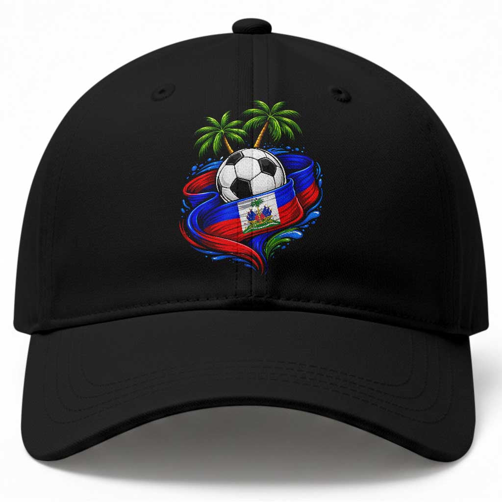 Haitian Flag Soccer Ball Graphic Baseball Cap Tropical Palm Trees Caribbean Haiti Football Fans Pride