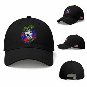 Haitian Flag Soccer Ball Graphic Baseball Cap Tropical Palm Trees Caribbean Haiti Football Fans Pride
