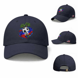 Haitian Flag Soccer Ball Graphic Baseball Cap Tropical Palm Trees Caribbean Haiti Football Fans Pride