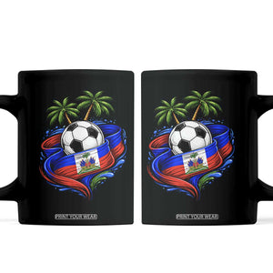Haitian Flag Soccer Ball Graphic Coffee Mug Tropical Palm Trees Caribbean Haiti Football Fans Pride