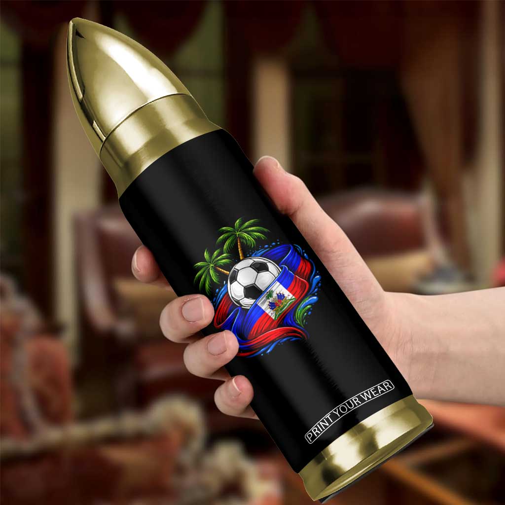 Haitian Flag Soccer Ball Graphic Bullet Tumbler Tropical Palm Trees Caribbean Haiti Football Fans Pride