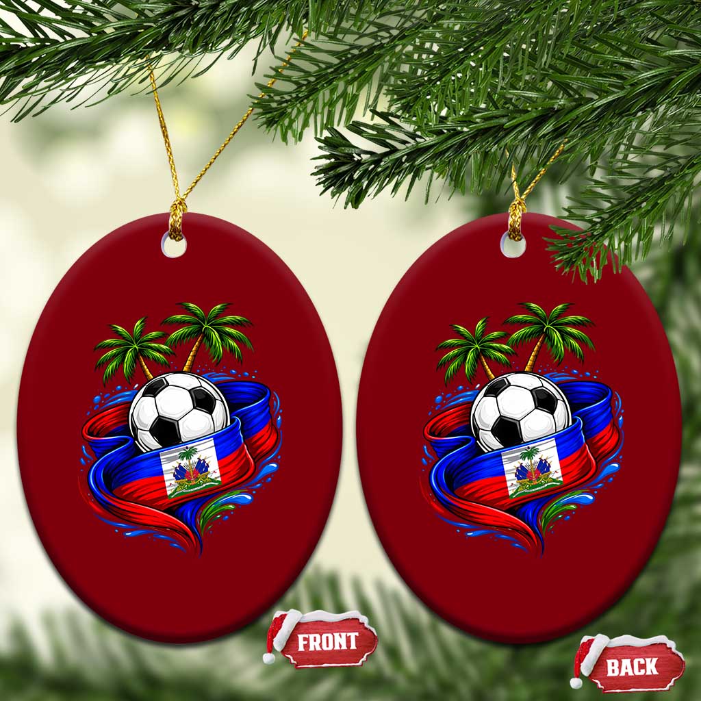 Haitian Flag Soccer Ball Graphic Ceramic Ornament Tropical Palm Trees Caribbean Haiti Football Fans Pride