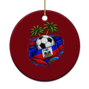 Haitian Flag Soccer Ball Graphic Ceramic Ornament Tropical Palm Trees Caribbean Haiti Football Fans Pride