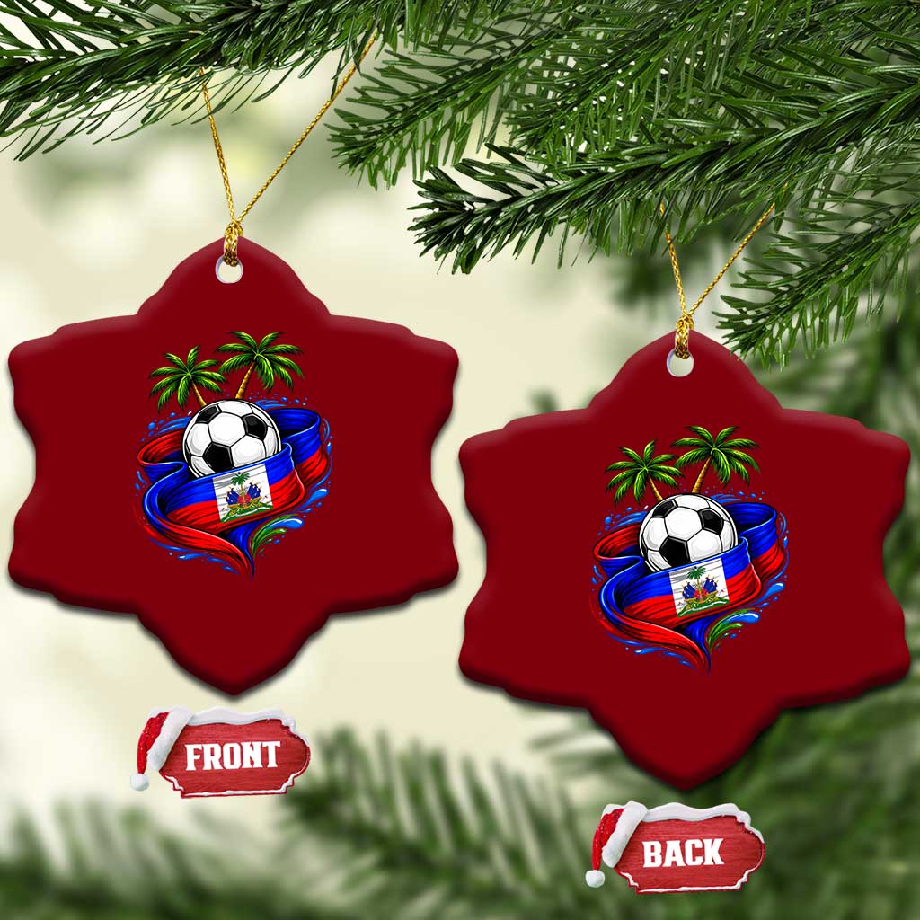 Haitian Flag Soccer Ball Graphic Ceramic Ornament Tropical Palm Trees Caribbean Haiti Football Fans Pride