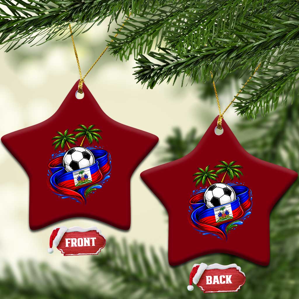 Haitian Flag Soccer Ball Graphic Ceramic Ornament Tropical Palm Trees Caribbean Haiti Football Fans Pride