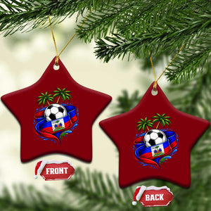 Haitian Flag Soccer Ball Graphic Ceramic Ornament Tropical Palm Trees Caribbean Haiti Football Fans Pride