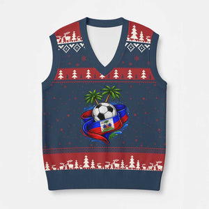Haitian Flag Soccer Ball Graphic V-Neck Knit Sweater Vest Tropical Palm Trees Caribbean Haiti Football Fans Pride