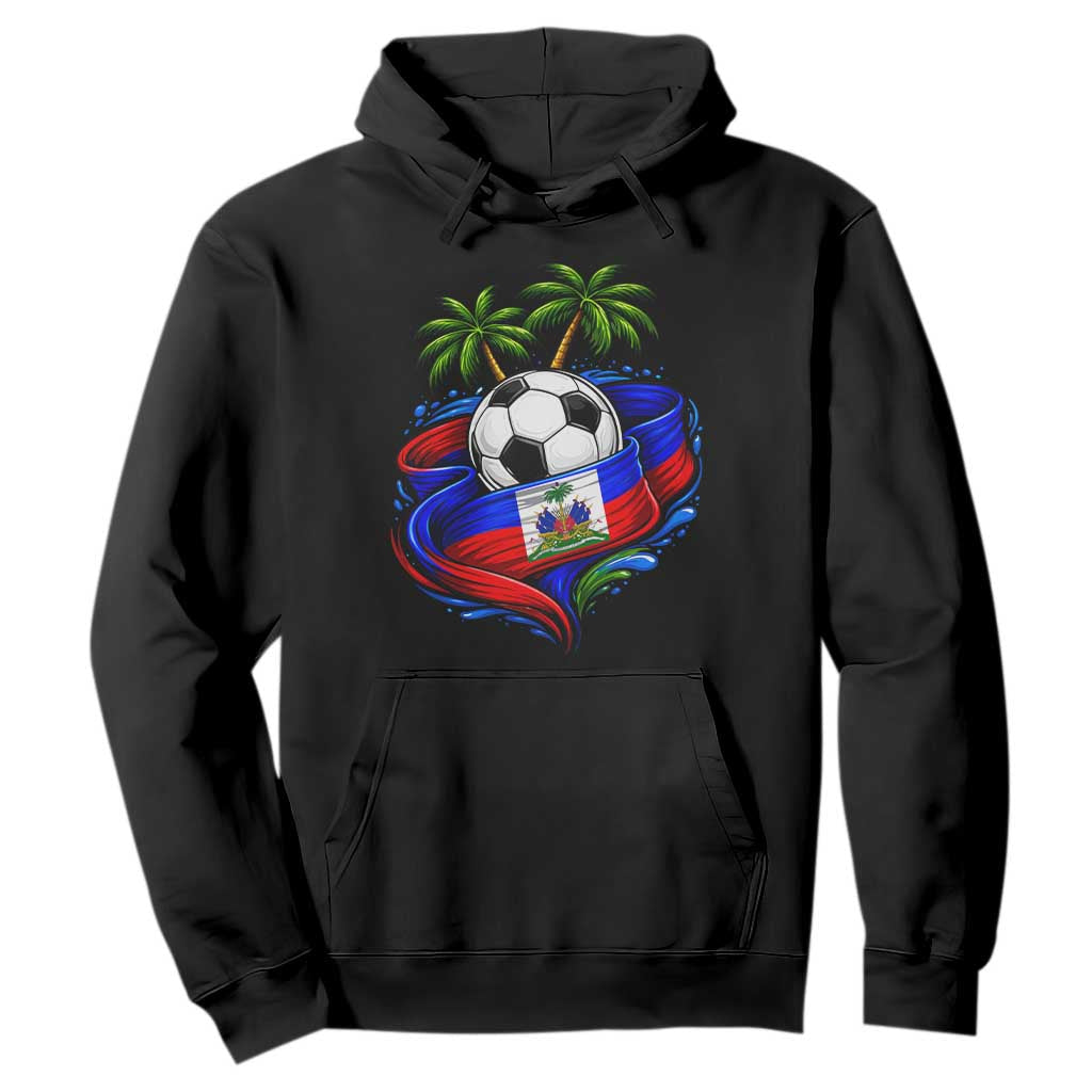 Haitian Flag Soccer Ball Graphic Hoodie Tropical Palm Trees Caribbean Haiti Football Fans Pride
