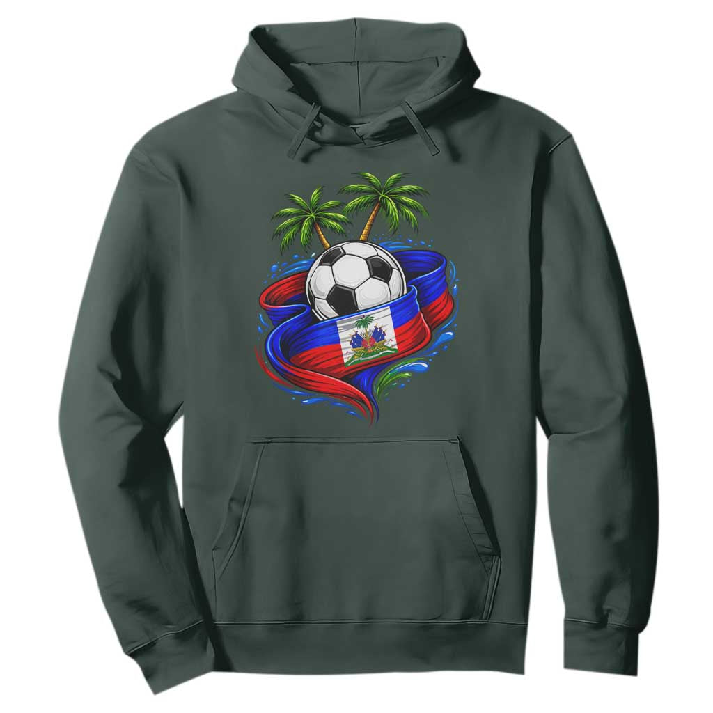 Haitian Flag Soccer Ball Graphic Hoodie Tropical Palm Trees Caribbean Haiti Football Fans Pride