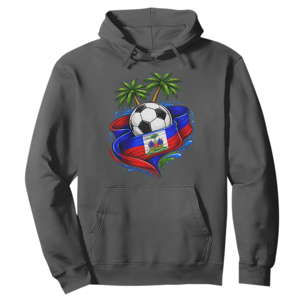 Haitian Flag Soccer Ball Graphic Hoodie Tropical Palm Trees Caribbean Haiti Football Fans Pride