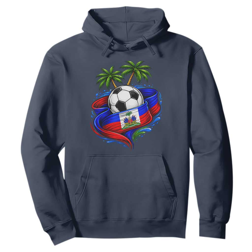 Haitian Flag Soccer Ball Graphic Hoodie Tropical Palm Trees Caribbean Haiti Football Fans Pride