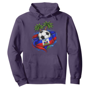 Haitian Flag Soccer Ball Graphic Hoodie Tropical Palm Trees Caribbean Haiti Football Fans Pride