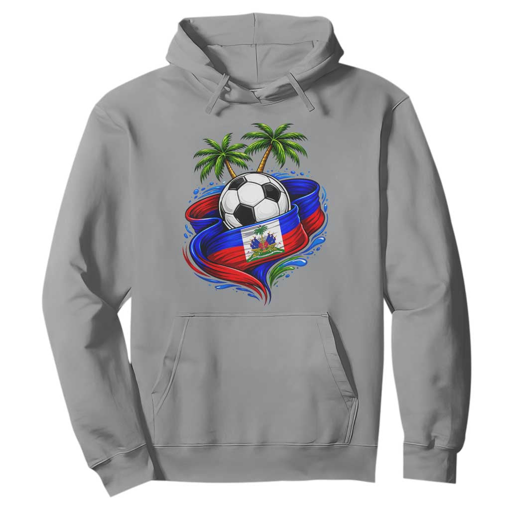 Haitian Flag Soccer Ball Graphic Hoodie Tropical Palm Trees Caribbean Haiti Football Fans Pride
