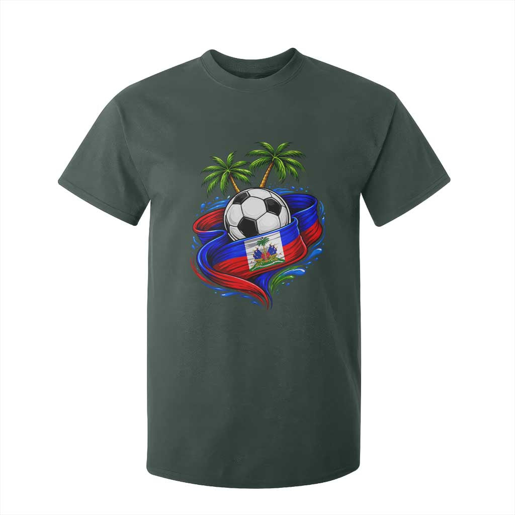 Haitian Flag Soccer Ball Graphic T Shirt For Kid Tropical Palm Trees Caribbean Haiti Football Fans Pride