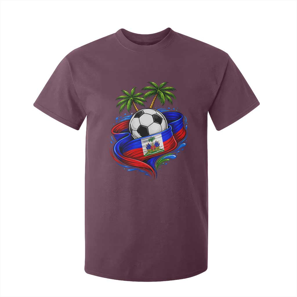 Haitian Flag Soccer Ball Graphic T Shirt For Kid Tropical Palm Trees Caribbean Haiti Football Fans Pride
