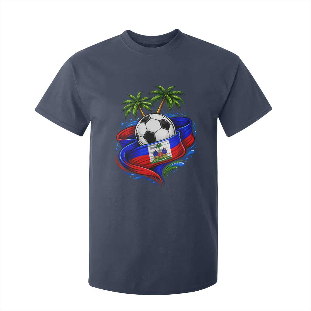 Haitian Flag Soccer Ball Graphic T Shirt For Kid Tropical Palm Trees Caribbean Haiti Football Fans Pride