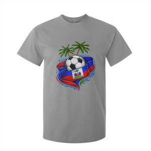 Haitian Flag Soccer Ball Graphic T Shirt For Kid Tropical Palm Trees Caribbean Haiti Football Fans Pride