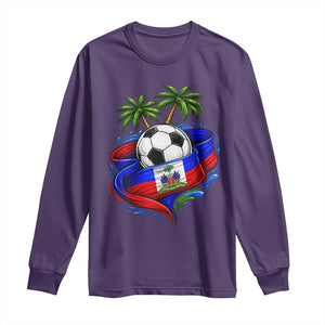 Haitian Flag Soccer Ball Graphic Long Sleeve Shirt Tropical Palm Trees Caribbean Haiti Football Fans Pride