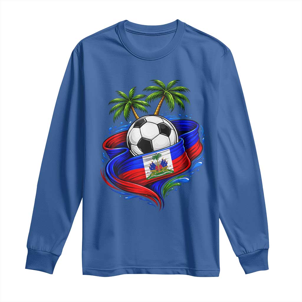 Haitian Flag Soccer Ball Graphic Long Sleeve Shirt Tropical Palm Trees Caribbean Haiti Football Fans Pride