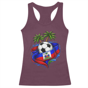 Haitian Flag Soccer Ball Graphic Racerback Tank Top Tropical Palm Trees Caribbean Haiti Football Fans Pride