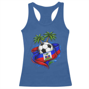 Haitian Flag Soccer Ball Graphic Racerback Tank Top Tropical Palm Trees Caribbean Haiti Football Fans Pride